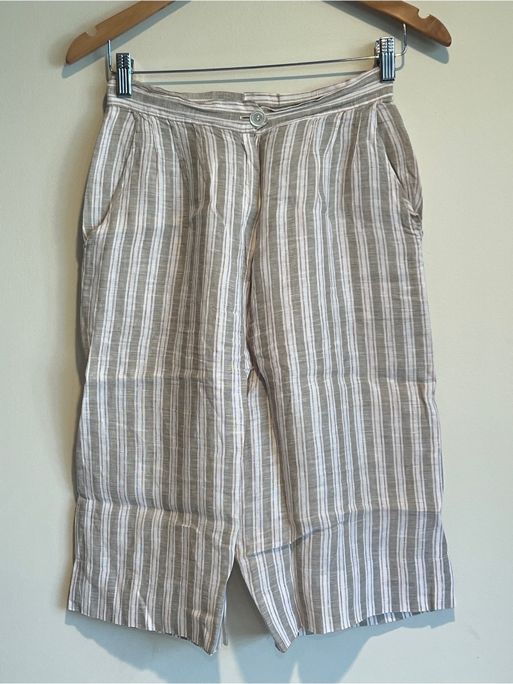 Studio Picone Roma Striped 100% Linen Capri Pants Wide leg Size 8 Made In Italy